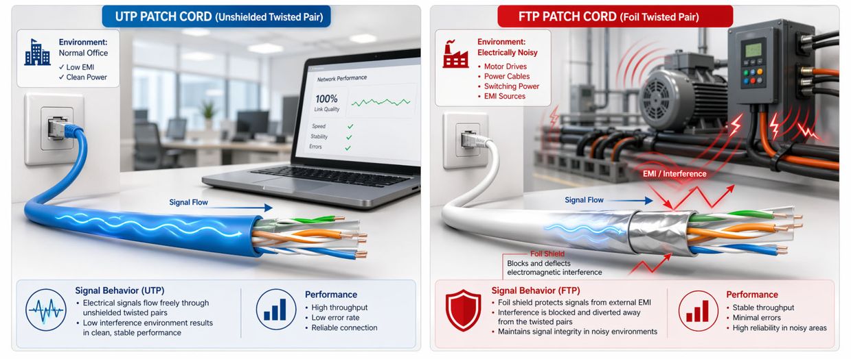 Signal Interference Protection in UTP vs FTP Patch Cords