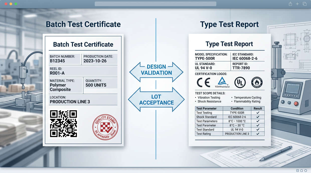Comparison of Batch Test Certificate and Type Test Report for cable procurement and quality assurance