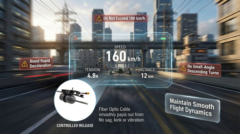 Real-world image of tension control during FPV fiber optic flight.
