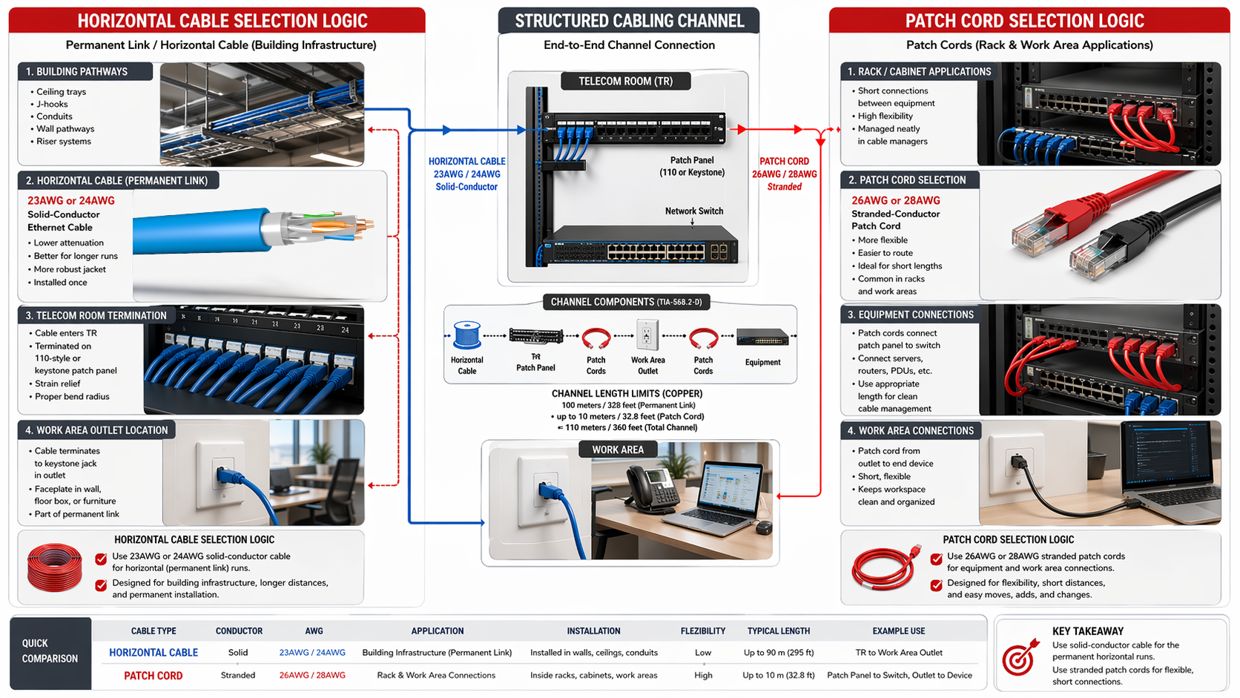 Horizontal Cable vs Patch Cord AWG Selection Logic
