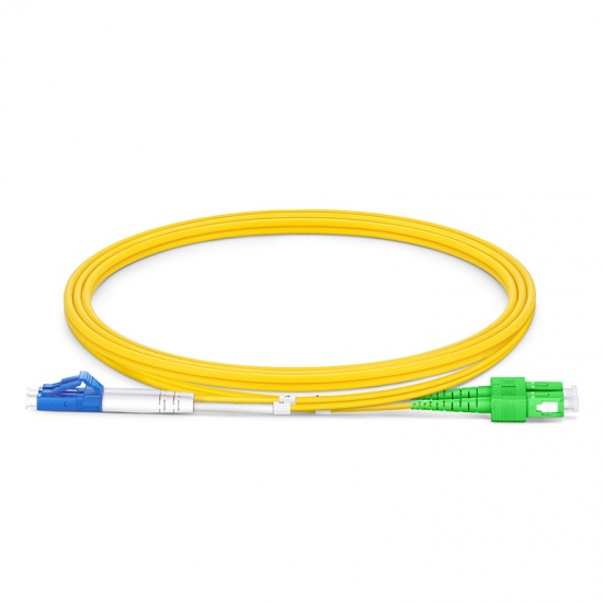 LC UPC to SC APC Duplex OS2 Single Mode PVC (OFNR) 2.0mm Fiber Optic Patch Cable