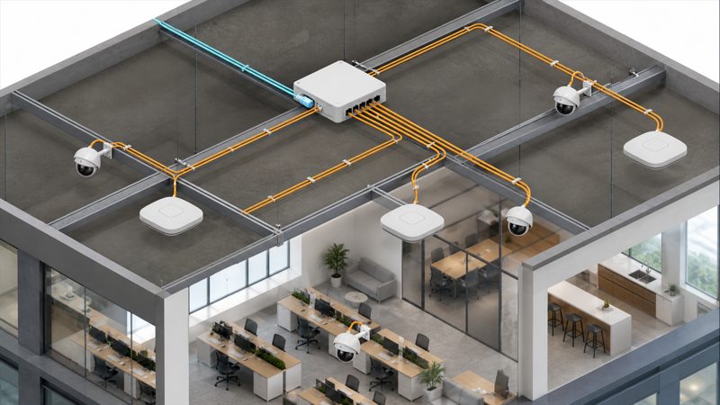 Wi-Fi and Camera Zone for smart-building Passive Optical LAN