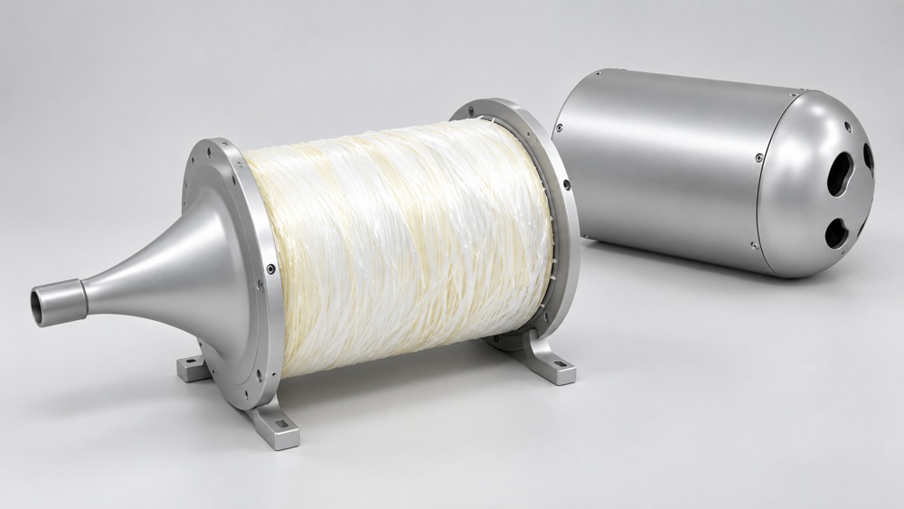 Optical fiber drum with wound fiber and separate silver protective housing