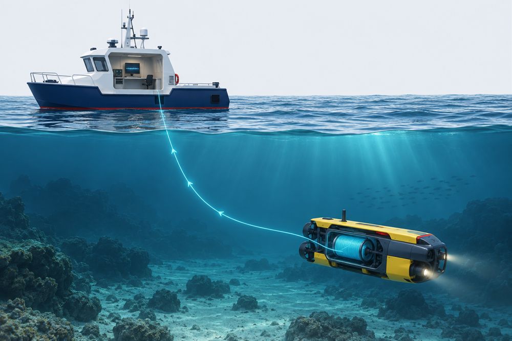 Underwater vehicle fiber payout spool system architecture and data path