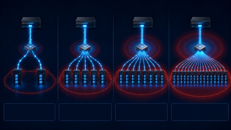 Data center PON split-ratio capacity and risk comparison