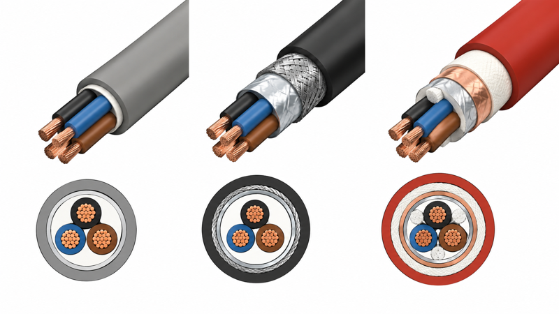 Cable specification comparison for conductor jacket shielding and fire rating