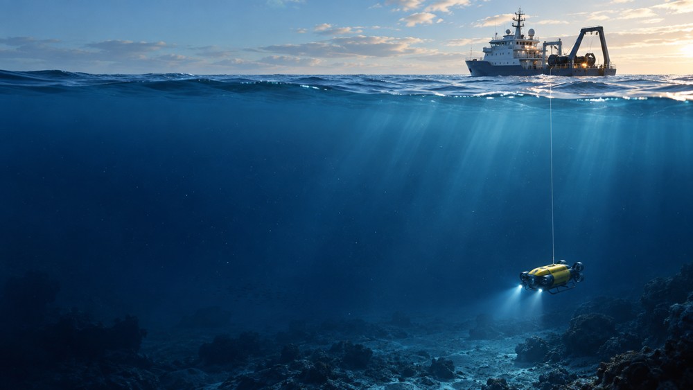 Surface support vessel connected to an underwater vehicle by a fiber-optic tether