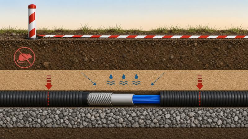 Direct-buried fiber trench and cable protection