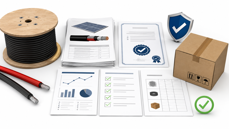 Solar cable datasheet certificate and packing document checklist