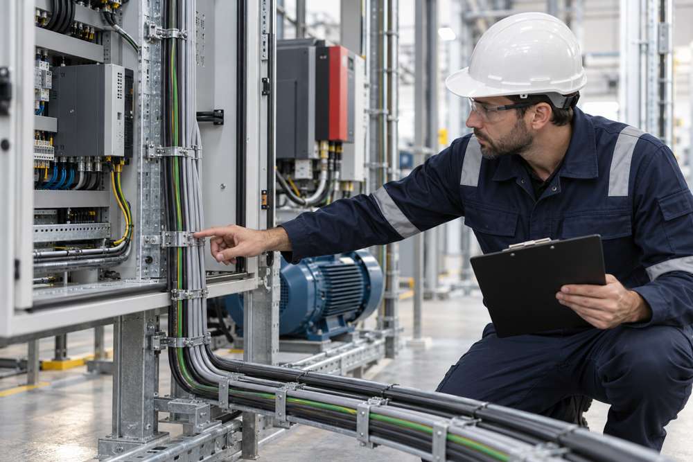 Engineer assessing control cable route and application risks