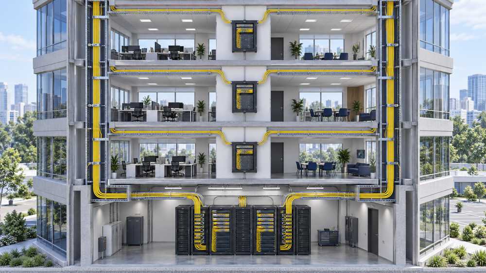 Building fiber backbone with MDF IDFs and diverse uplink routes