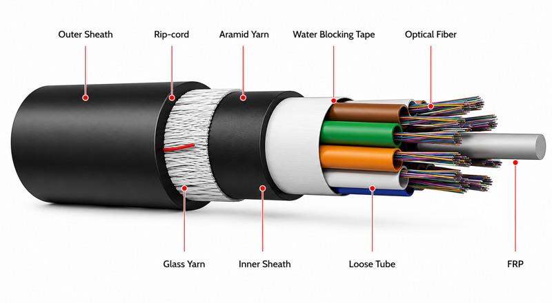 Gel-filled and dry water blocking fiber cable comparison