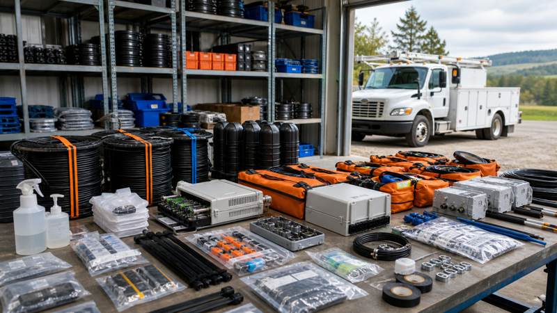 Rural fiber restoration spares organized for field deployment