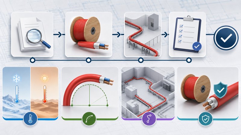 Fire cable bending radius and route clearance diagram