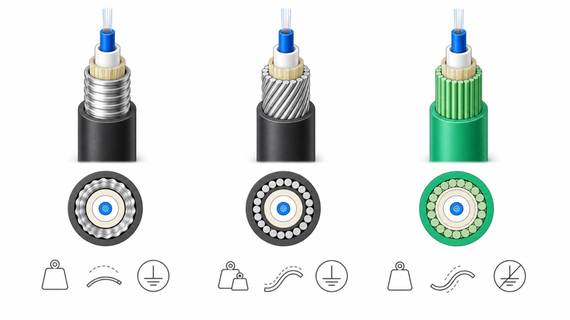 Armored fiber cable construction and route risks