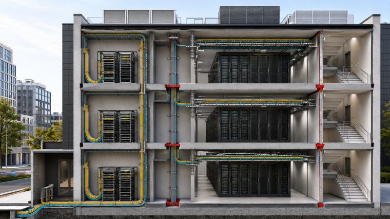 Fiber cable transition from outdoor route into European building fixed installation