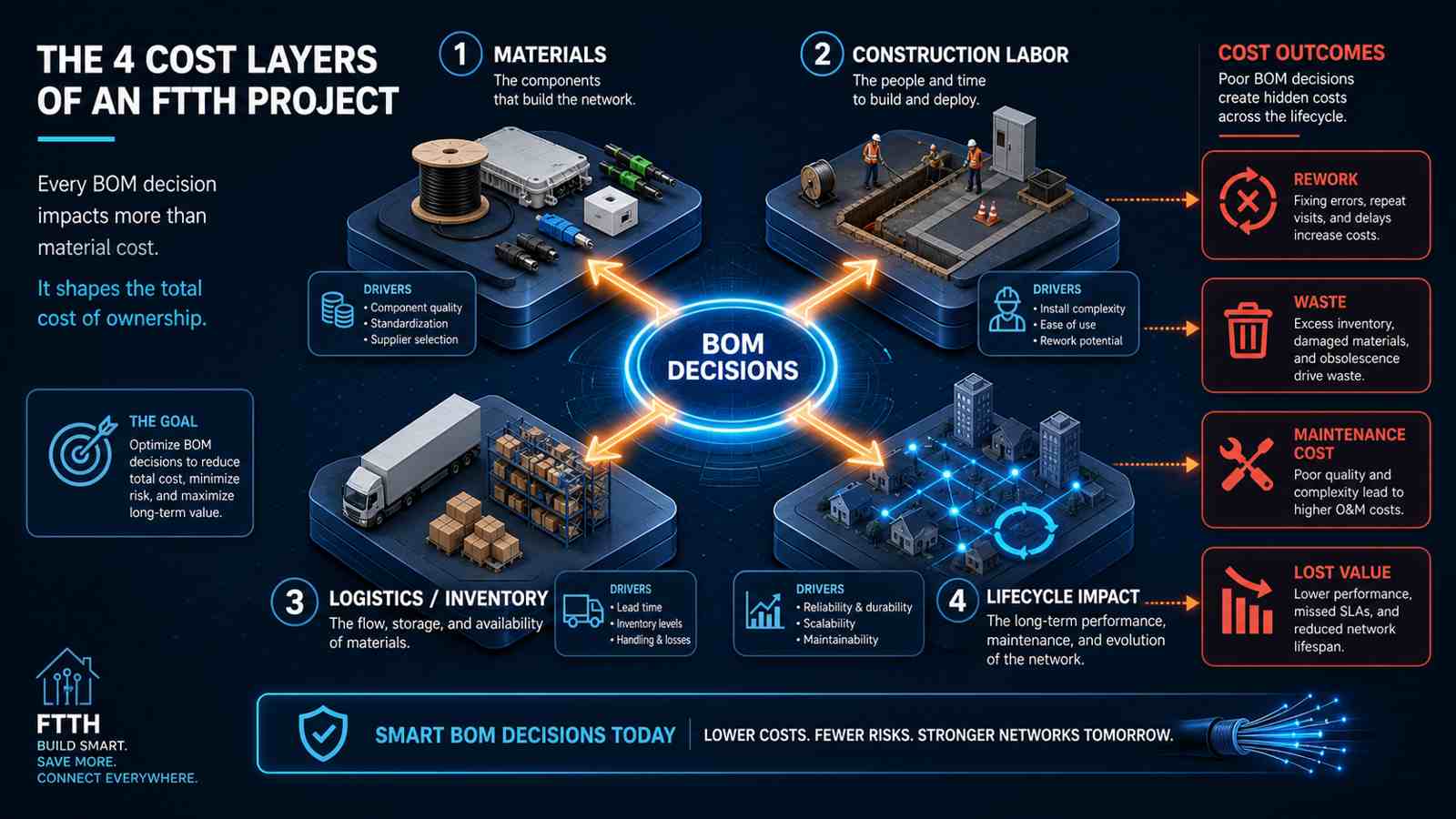 FTTH total installed cost model for BOM decisions