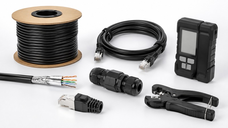 Outdoor Cat6A cable waterproof coupler metal RJ45 plug and field tester