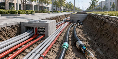 Armored direct buried fiber optic cable for underground telecom route