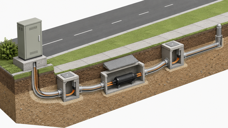 Underground fiber cable protection and maintenance route diagram