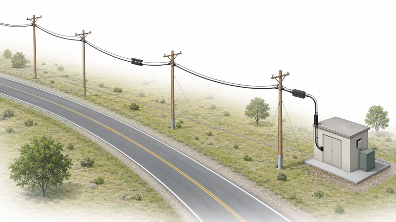 Aerial fiber cable pole-line route planning