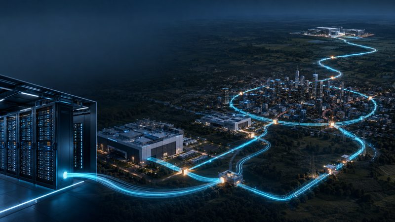 Five-layer terrestrial fiber architecture connecting AI data centers