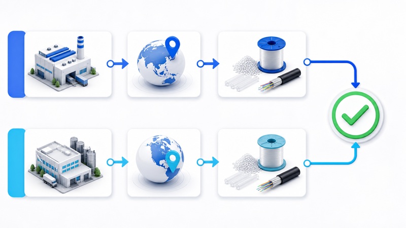 Fiber cable primary and second source qualification workflow