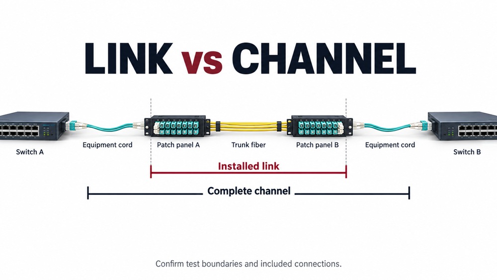 Installed fiber link and complete channel boundaries between data center switches