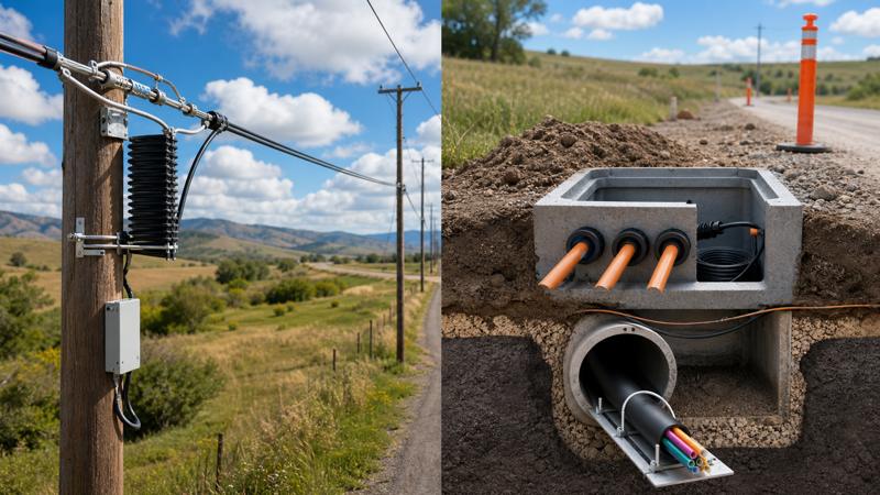 Aerial and underground rural fiber installation hardware