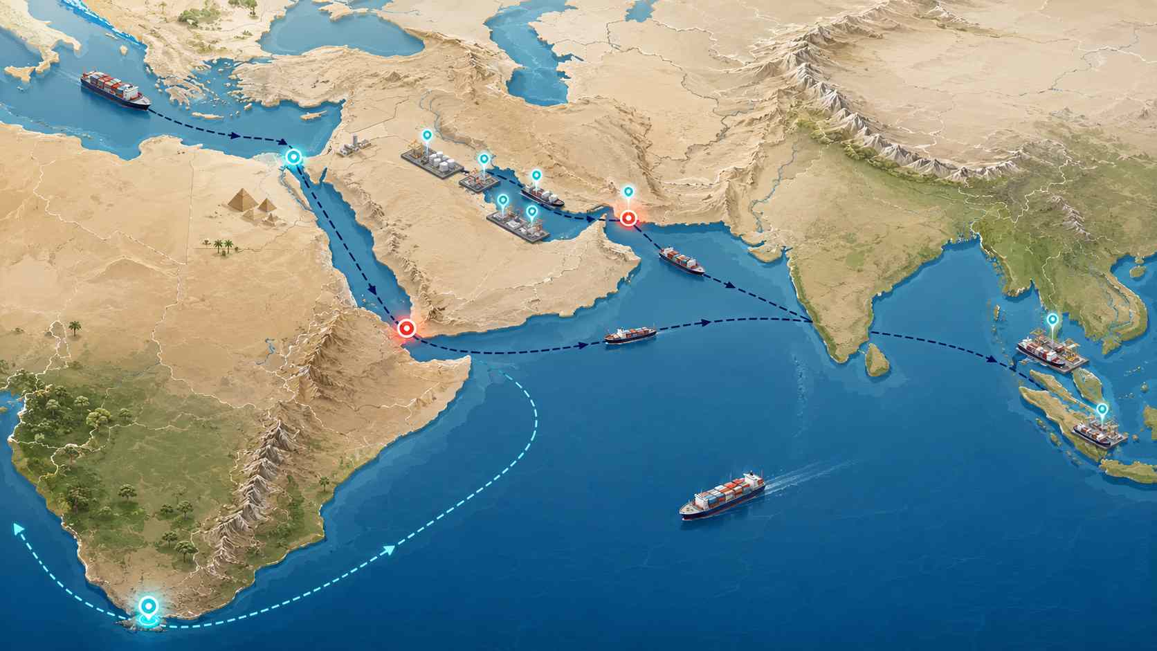 Middle East shipping route map