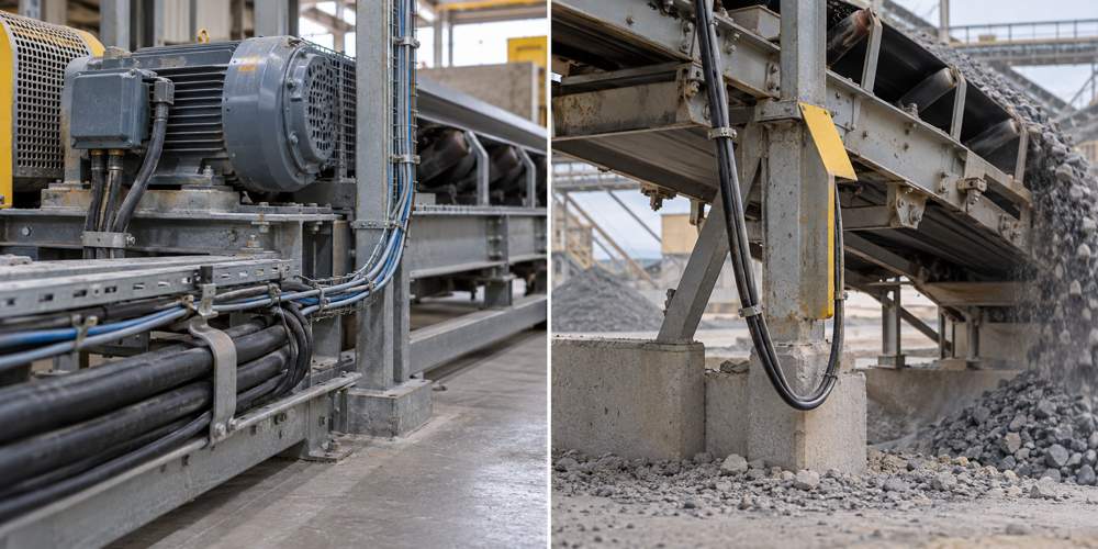 Electrical interference and mechanical cable hazards along a conveyor route