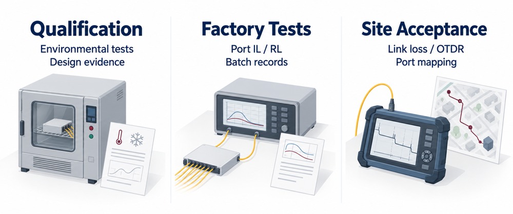 ODN qualification evidence, factory optical tests and installed-network acceptance records