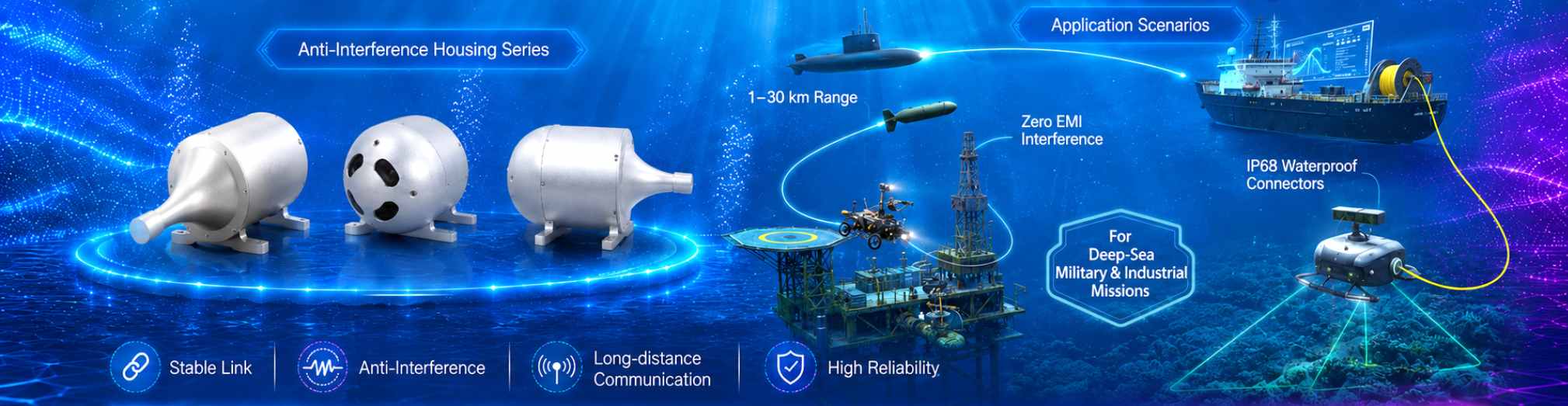 Underwater anti-interference optical fiber communication system for marine environments