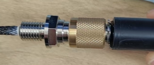 Water-tight connector close-up for underwater fiber communication