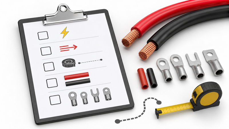 Battery cable specification checklist for current voltage length color and terminals