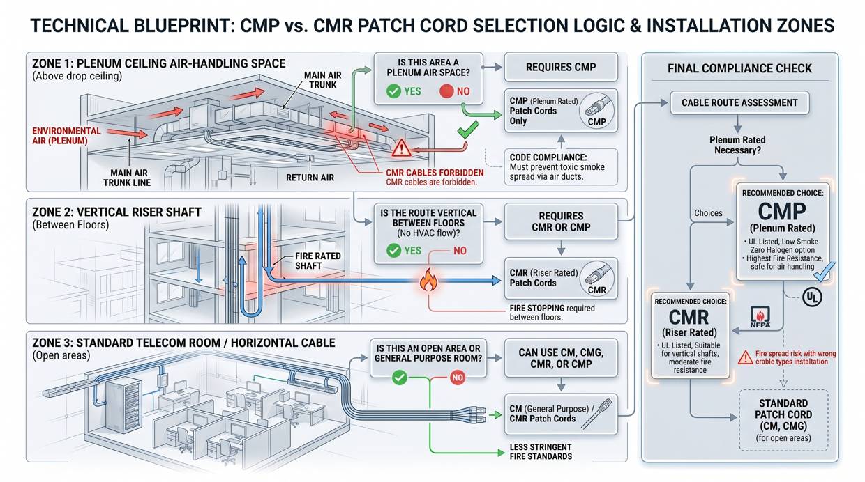 CMP vs CMR Patch Cord Selection Concept Diagram