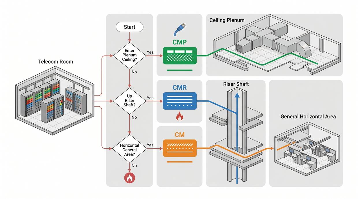 Cable Route Decision Logic for Riser and Plenum Areas