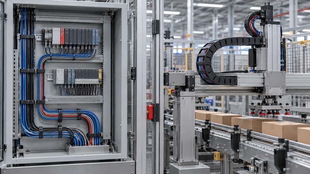 Fixed control wiring compared with continuous cable carrier movement