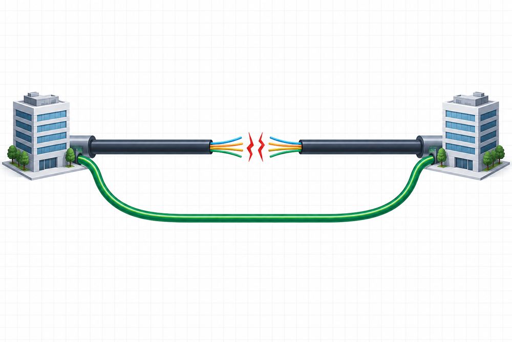 Fiber restoration paths comparing a severed cable and an independent alternate route