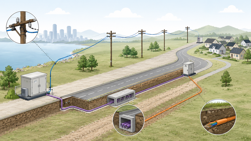 Outdoor fiber optic cable route selection diagram