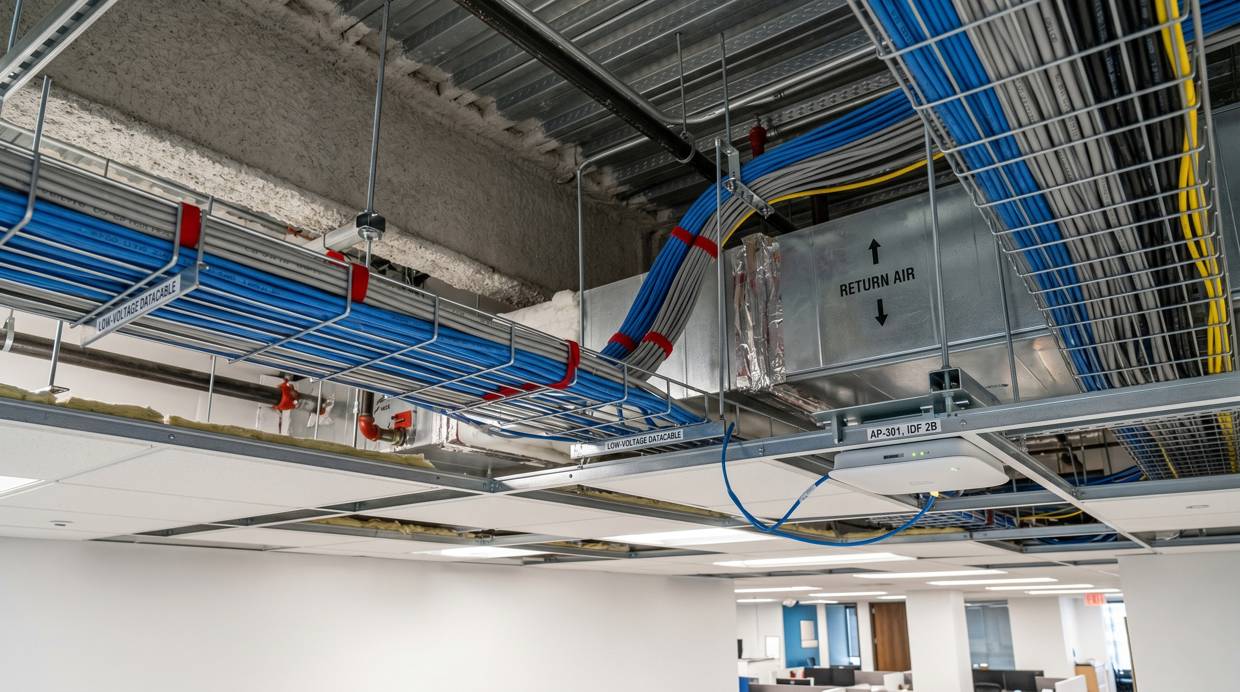 Plenum Ceiling CMP Patch Cord Installation Scene