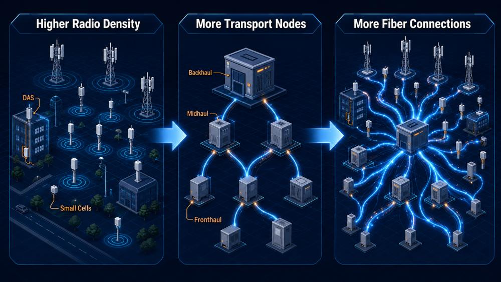 Higher radio density creates more transport nodes and fiber connections